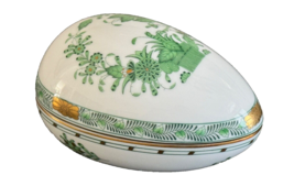 Herend Porcelain Green Chinese Bouquet Egg Shape Trinket Box 6052/FV - $99.00