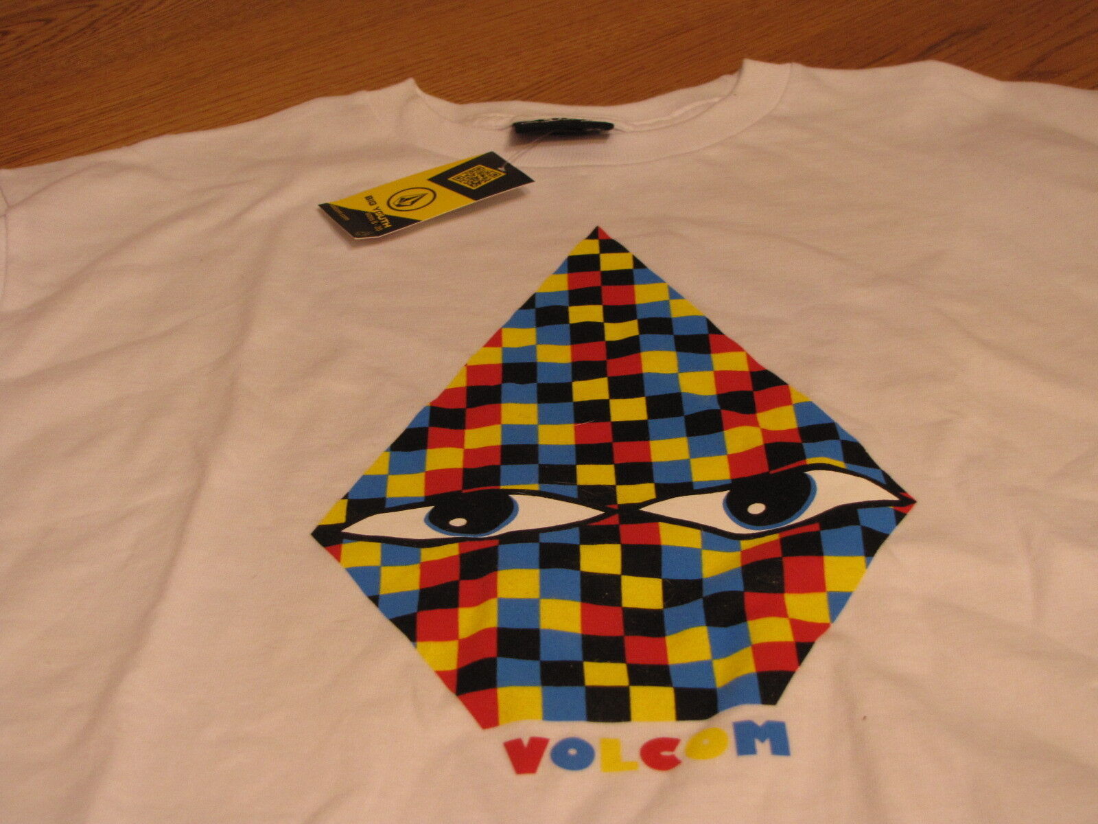 Boy&#39;s youth Volcom Stone short sleeve white checkered eye logo small S  ... - $7.71