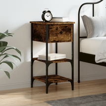 Industrial Rustic Smoked Oak Wooden Bedside Table Cabinet Nightstand With Drawer - £40.84 GBP