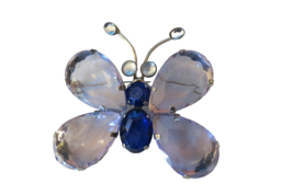 Vintage Butterfly Brooch Plastic Lucite Lavender Wings Cobalt Blue 2 .5&quot;... - $9.89