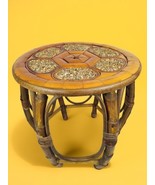 1960s Bent Bamboo 18&quot; T Foot Stool Side Drinks Table Inlaid Pebbles Tiki... - $407.47 CAD