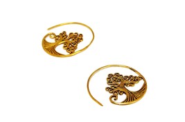 Tree of Life Earrings Gold Earrings, Ethnic Hoop Earrings - £13.66 GBP