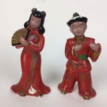 Vintage Ceramic Asian Oriental Chinese Pair Couple Figures Figurines Used 6.25&quot; - £9.52 GBP