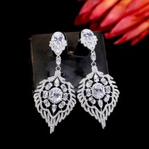 Exaggerated new CZ leaf shape fashion drop earrings women&#39;s party performance ac - £54.25 GBP