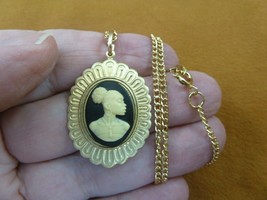 (CA30-13) RARE African American LADY black + ivory CAMEO brass Pendant necklace - £19.78 GBP