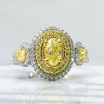 1.57 Ctw Oval Cut Pear Side Yellow Diamond Engagement Ring 14k White Gold - £2,651.88 GBP