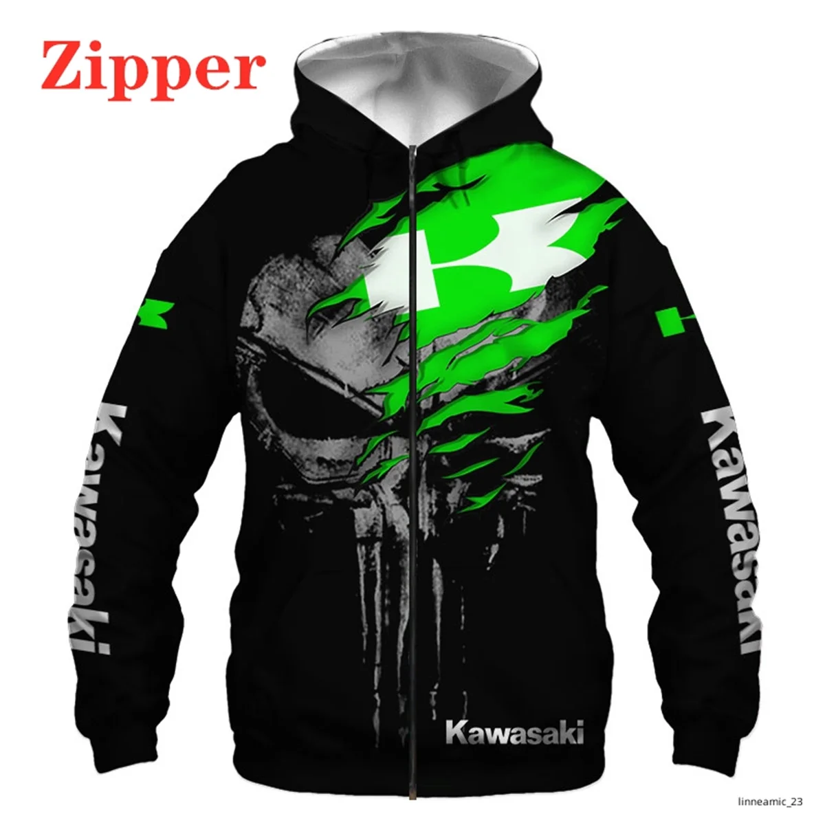 Mn new kawasaki 3d printer digital printing zipper hoodie motorcycle running hoodie men thumb200