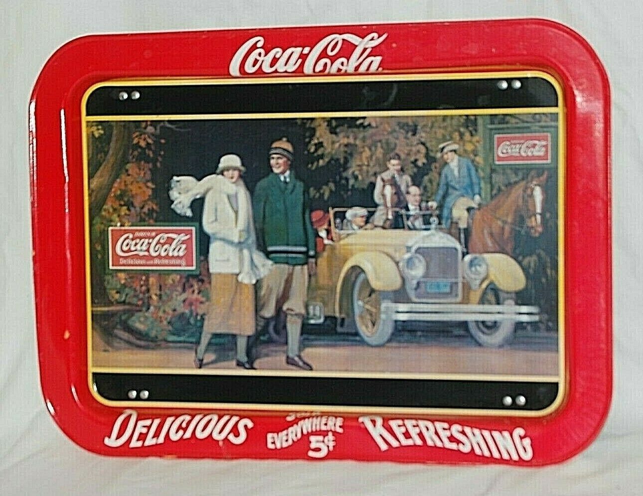 Primary image for Coca Cola Coke 1987 Touring Car Large TV Lap Tray Repro 1924 Ohio Art Lithograph