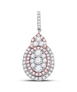 14kt White Gold Womens Round Pink Diamond Oval Frame Cluster Pendant 7/8... - $1,399.00