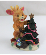 Vintage Cute Reindeer Putting Christmas Presents Under Tree 3.25" Figurine - €9,91 EUR