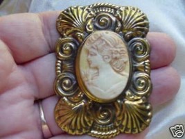 CS70-1 Simple left face WOMAN yellow CAMEO jewelry Pin Brooch jewelry pine resin - £21.31 GBP