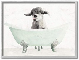 Stellar Design Studio Wall Art, 16 X 20, Grey Framed, Baby Llama In A Tub Funny - £33.59 GBP