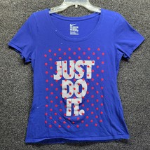 Nike Womens Just Do It Blue T-shirt Sz M Short Sleeve Polka Dots - £8.53 GBP