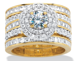 Round Halo Cz Bridal Gp 3 Ring Set 14K Gold Sterling Silver 6 7 8 9 10 - £240.43 GBP