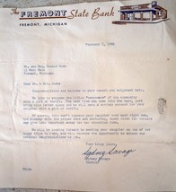 Vintage Fremont State Bank Congrats Letter For New Baby MI 1960 - $2.99