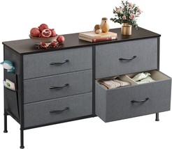 Wlive Dark Grey Fabric 5-Drawer Dresser For Bedroom, Wide 5-Drawer, And Nursery. - £60.54 GBP