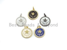 NEW DESIGN CZ Pave Enamel Star on Round Pendant, Star Enamel Charm - £2.34 GBP