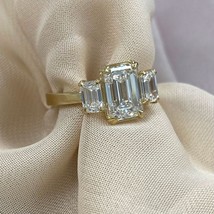 Igi 2.01CT Laboratorio Crecido Esmeralda 3 Anillo de Diamantes 14k Oro Amarillo - £1,427.99 GBP
