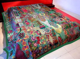 Vintage Patchwork Bedspread Hand Embroidery Bed Cover, Wall Hanging Curtain BS55 - £130.01 GBP+