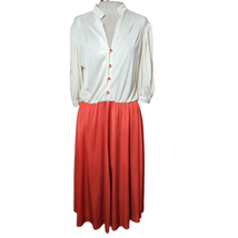 Vintage Red and White Blouson Dress with Lace Detail Size Large - £27.25 GBP