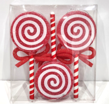 (3) Christmas Candy Cane Peppermint Lollipop Swirl Red White Ornaments Plastic - £22.56 GBP
