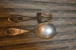 Rare Children&#39;s Small Sterling Silver Spoon &amp; Fork,w Lovely Small Cadet on Handl - £80.41 GBP