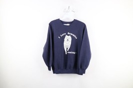 Vintage 70s Womens Medium Faded Spell Out Samoyed Dog Crewneck Sweatshirt USA - £54.49 GBP