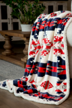 Southwestern Aztec Tribal Sherpa Borrego Plush Fur Throw Blanket Cozy Log Cabin - £33.80 GBP