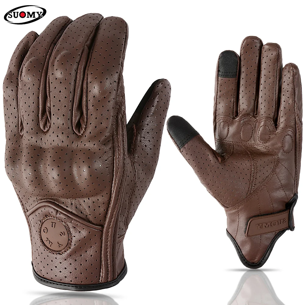 SUOMY Retro Leather Motorcycle Gloves Men Women Vinage Goatskin Motocross Glove - £24.42 GBP+