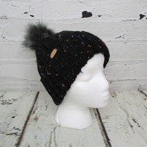 Duncan Street Designs One Size Ribbed Knit Confetti Hat Faux Fur Pom Pom Black - £11.29 GBP