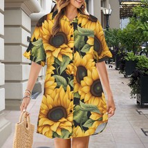 Sunflower Flower Floral Button Front Shirt Dress (Size XS - 5XL) - $35.00+