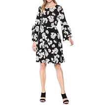 NEW Black Floral Print Bell Sleeve Dress Size 6 - £19.11 GBP