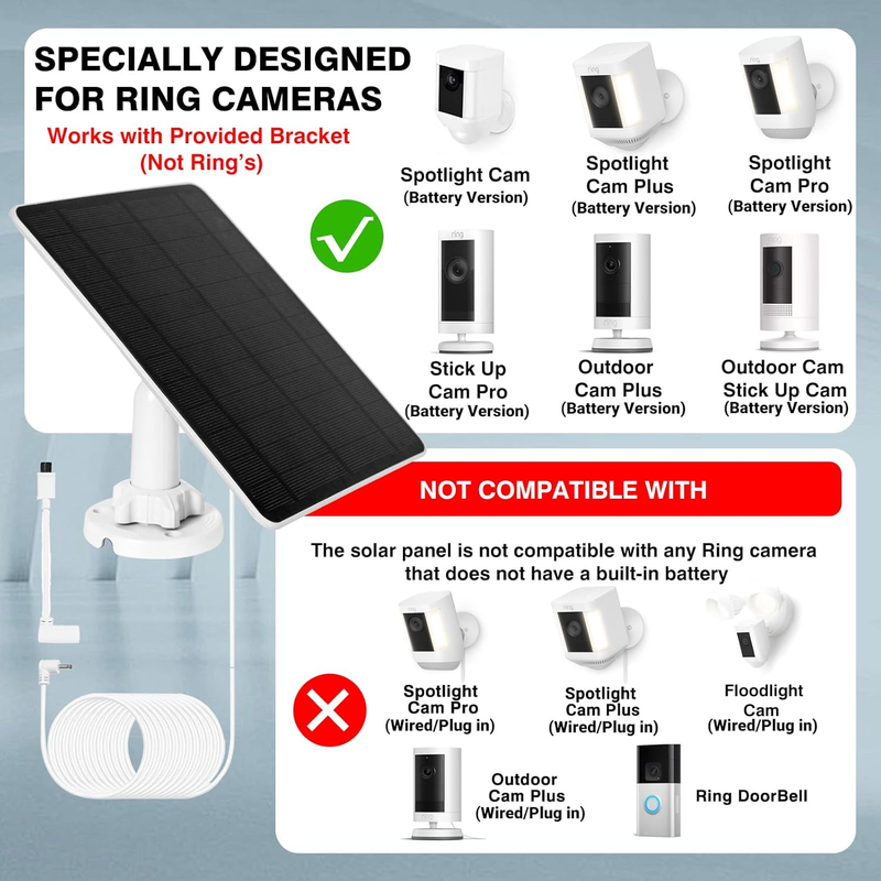 Solar Panel for Ring Camera, Compatible with Ring Spotlight Cam Battery/Plus/Pro Item image 2