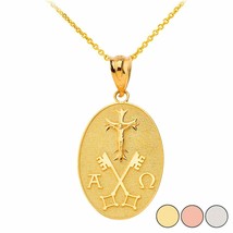 Solid 14k Gold Jesus Christ Alpha and Omega Keys of Heaven Pendant Necklace - £179.56 GBP+