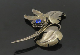 HARRY ISKIN 925 Sterling Silver - Vintage Blue Topaz Floral Brooch Pin - BP6605 - £59.32 GBP