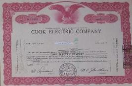 Cook Electric Co. Stock Certificate -1959 - Old Vintage Rare Scripophilly Bond - £47.93 GBP