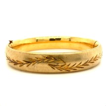 Vintage Signed 12k Gold Filled Brush Pattern Etched Hinged Bangle Bracel... - $123.75