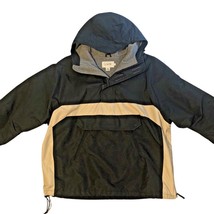 J Crew Anorak Fleece Lined Jacket Mens L  Pullover 1/4 Zip Hood Navy w/ Stripe - £43.72 GBP