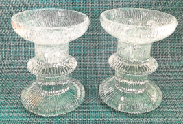 MCM Luminarc Nordic Candle Holders Set of 2 Textured Clear Glass 3.75&quot;H France - £6.71 GBP