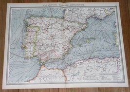 1908 Original Antique Map Of Spain And Portugal / Commerce Transportation - £19.68 GBP