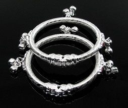 Elephant Face Real Silver Baby Bangles Bracelet with Jingle Bells - £42.88 GBP
