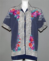 VTG Mr. Alexander Floral Lace-Look Trim Polka Dots S/S Button Blouse Wm&#39;s XL? - £21.57 GBP