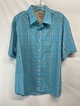 Austin Men&#39;s Button Front Short Sleeve Shirt Caribbean Blue Plaid Summer... - £14.17 GBP