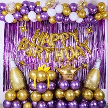 Purple Gold Birthday Decorations For Women Girls, 123Pcs Gold Happy Birthday Ban - £27.17 GBP