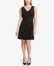 Tommy Hilfiger Floral-Burnout Fit &amp; Flare Dress Black Size 6 $129 - £25.45 GBP