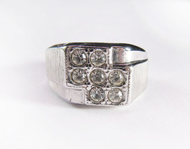 New Old Stock Chunky Vintage Men&#39;s Karatclad 14K HGE CZ Statement Ring - Sz. 8 - £15.81 GBP