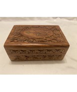 Vintage Hand Carved Wood Jewelry Trinket Box Ornate Floral Design Made i... - $9.00