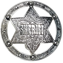 Sheriff Belt Buckle Silver Star Costume Accessory Western Round 4779 - £11.86 GBP