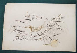 1844 Antique Original Fraktur Birth Penmanship Folk Art ~Simon Smith Aafa Bird - £175.18 GBP