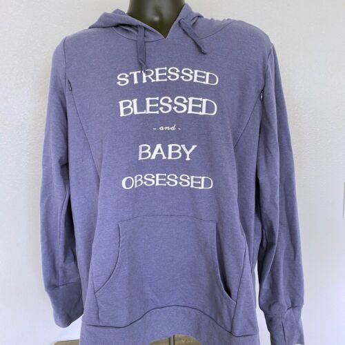 Motherhood Nursing Graphic Printed Blue Pullover Sweatshirt Hoodie Women... - $22.15